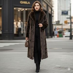 Vintage Vegan Faux Mink Fur Coat Full Length Long Size 1X Dennis Basso